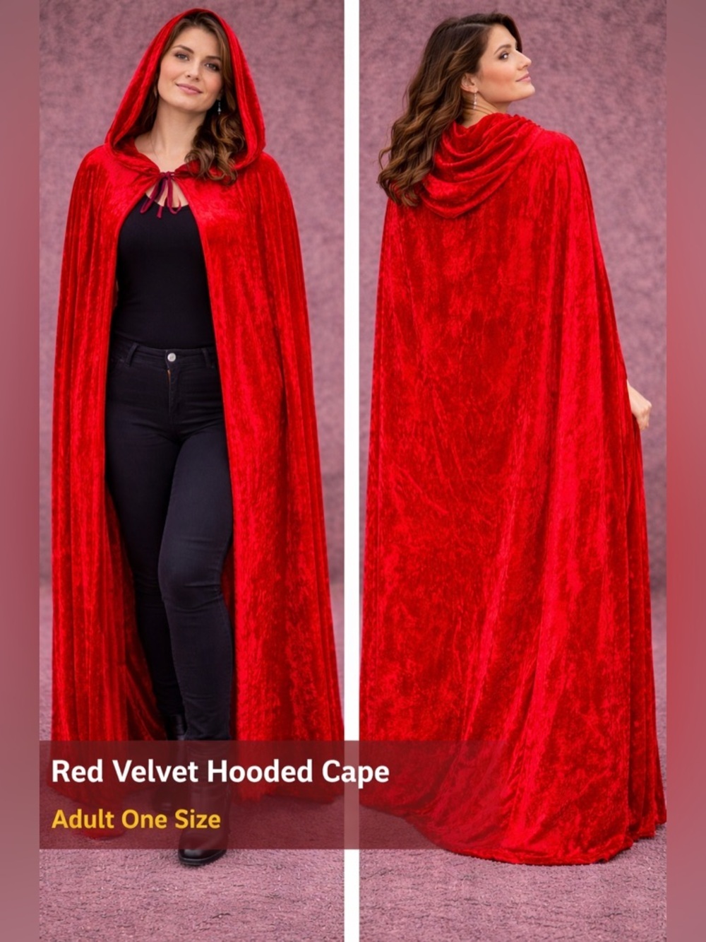 Red Velvet Hooded Cape - Halloween Costume Cape ONE SIZE FITS ALL